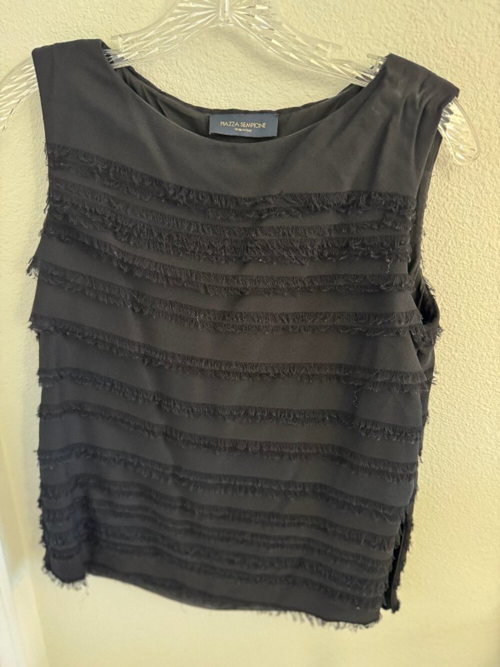 Piazza Sempione Short-Sleeved Embellished Lined Black Silk Blouse: Side Zipper: